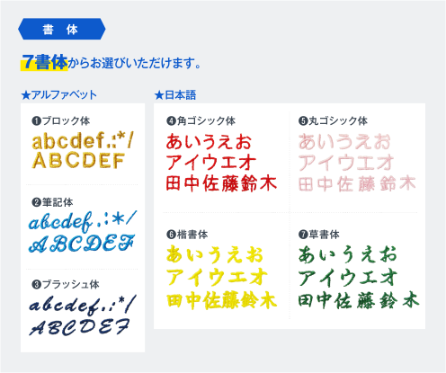【書体】7書体からお選びいただけます。